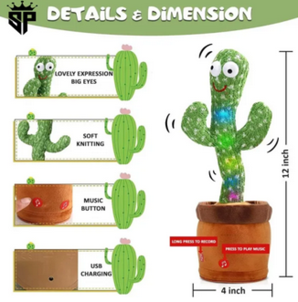 SP Dealz Dancing Cactus Toys for Kids Educational Plush Baby Toy Talking & Singing Electronic Pets for 6 to 12 Months Toddler Repeats What You Say Voice Recorder Musical Toys with 120 Songs