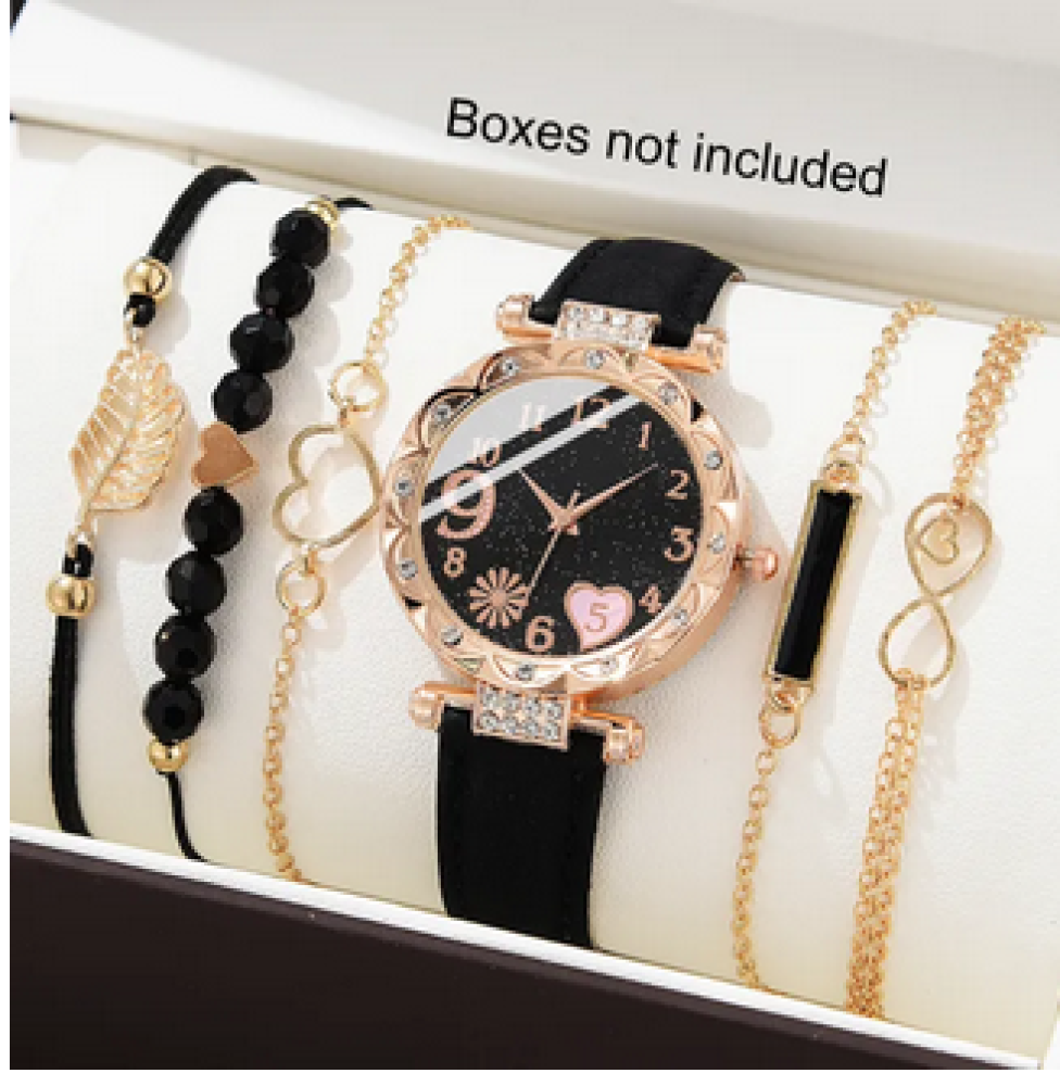 5PCS Set Watch For Women Luxury Leather Analog Ladies Quartz Wrist Watch Fashion Bracelet Watch Set Female Relogio Feminino