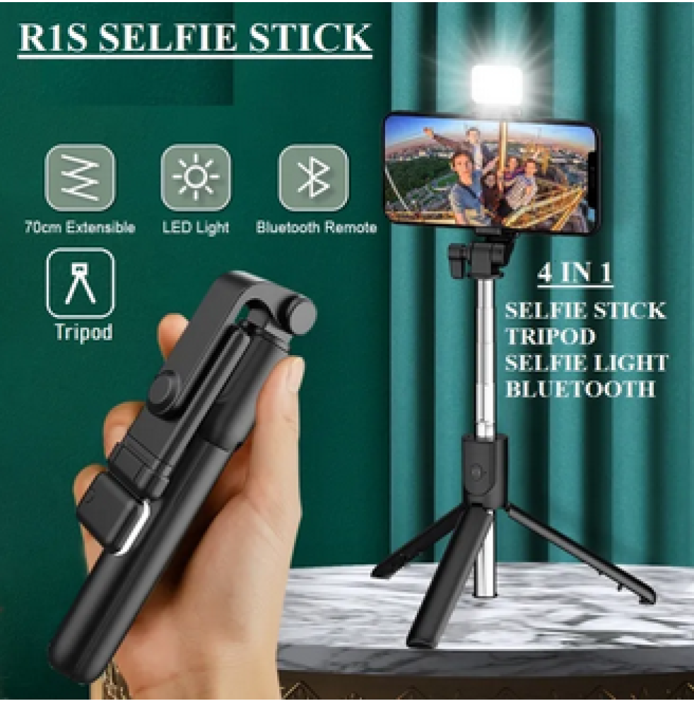 Original Wireless Selfie Stick  Tripod R1S 70CM WITH LIGHT Tripod Bluetooth Shutter foldable Selfie stick for all Phone Extendable Foldable With charging Cable Detachable Bluetooth Shutter